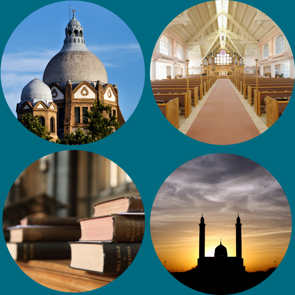 Four images depicting places of religious worship.